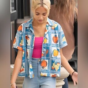 Ava-Inspired Camp Shirt Urban Outfitters Cotton Button-Up Citrus Print Size: SP